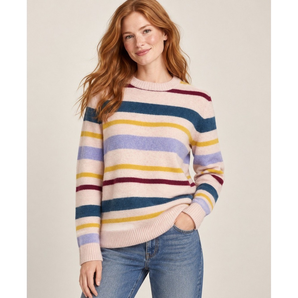 J.Crew Womens Large Multi-Color Striped Crewneck Knit Sweater Pink Blue Yellow L